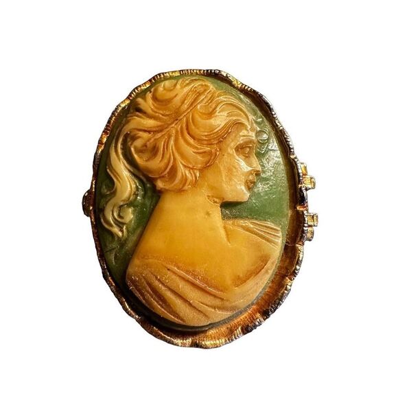 Vintage Accessories - Vintage Gold Tone Silhouette Cameo Perfume Box